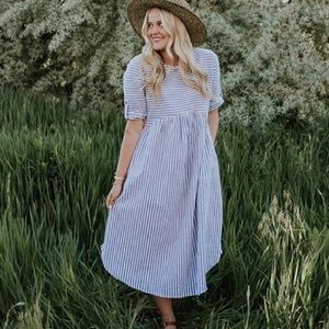 Roolee Striped Midi Dress With Pockets